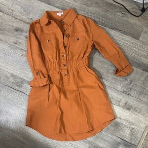 Pink Lily Rust Long Sleeve Shirt Dress